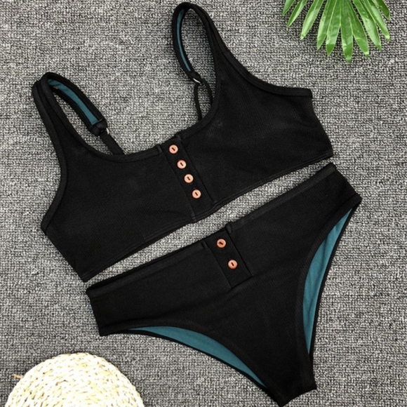 SOLD!! Blue Front Button Ribbed Bikini - Picture 4 of 8